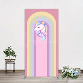 Aperturee - Aperturee Rainbow Color Curve Stripes Birthday Rectangle Backdrop